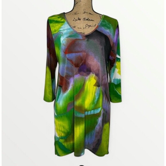 Clara Sun Woo Tops - Clara Sun Woo Tunic Top Women Sz L Abstract Watercolor Art To Wear Artsy Shirt